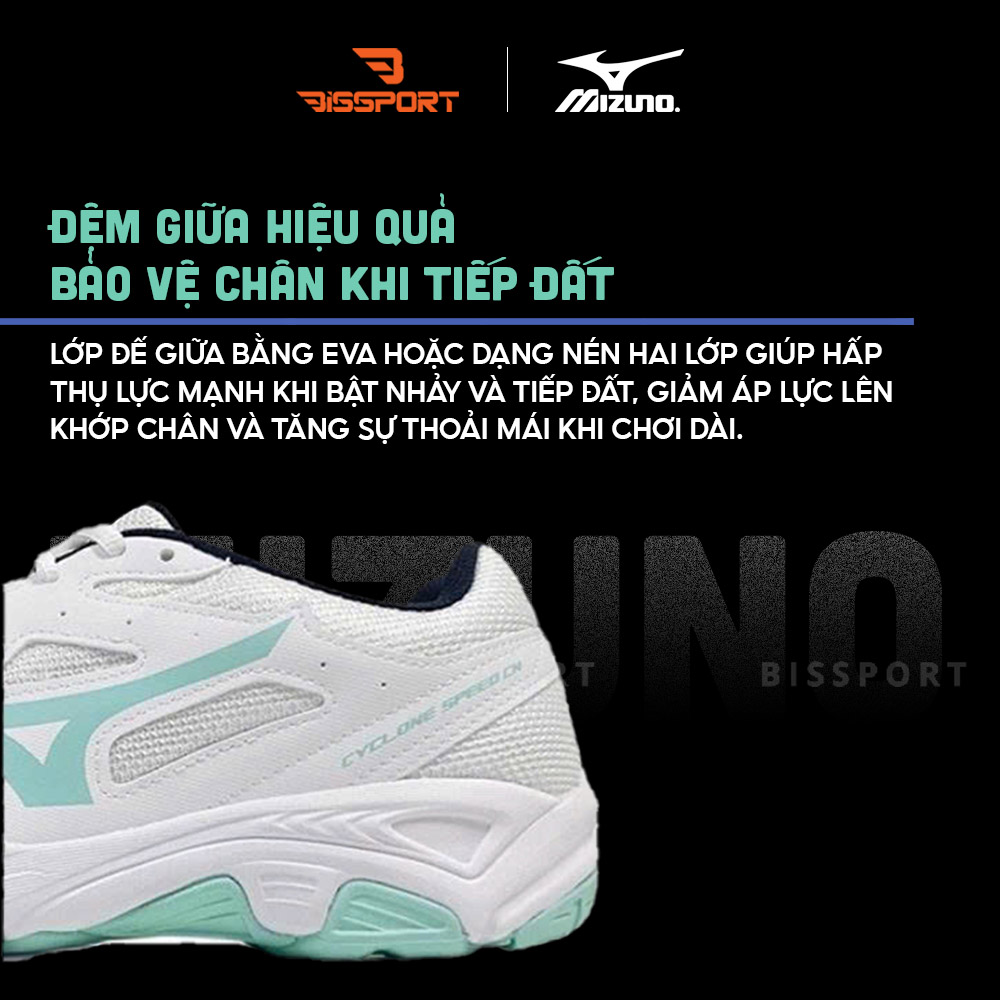 Giày Cầu Lông Mizuno CYCLONE SPEED CN Chính Hãng - Trắng Xanh Mint - Đế Siêu Bám Sàn - Giảm Chấn Cho Chân - Chống Lật